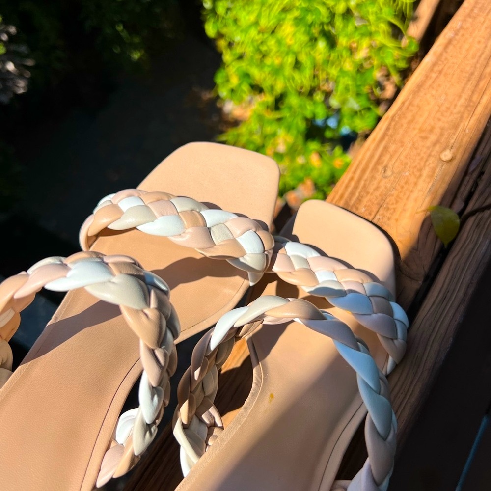 Neutral Cream Heels with Braided Straps - Picture 2 of 9